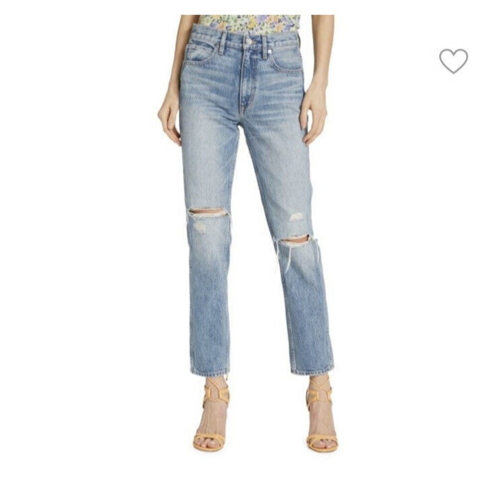 SLVRLAKE Virginia Slim Distressed Ankle Jeans In Cross Roads Blue Women’s 32 NWT